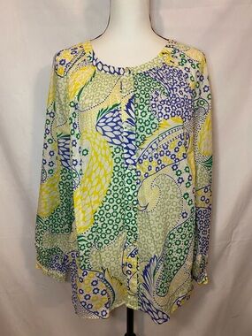 Womens Multi-Color Paisley Button-Front Blouse
